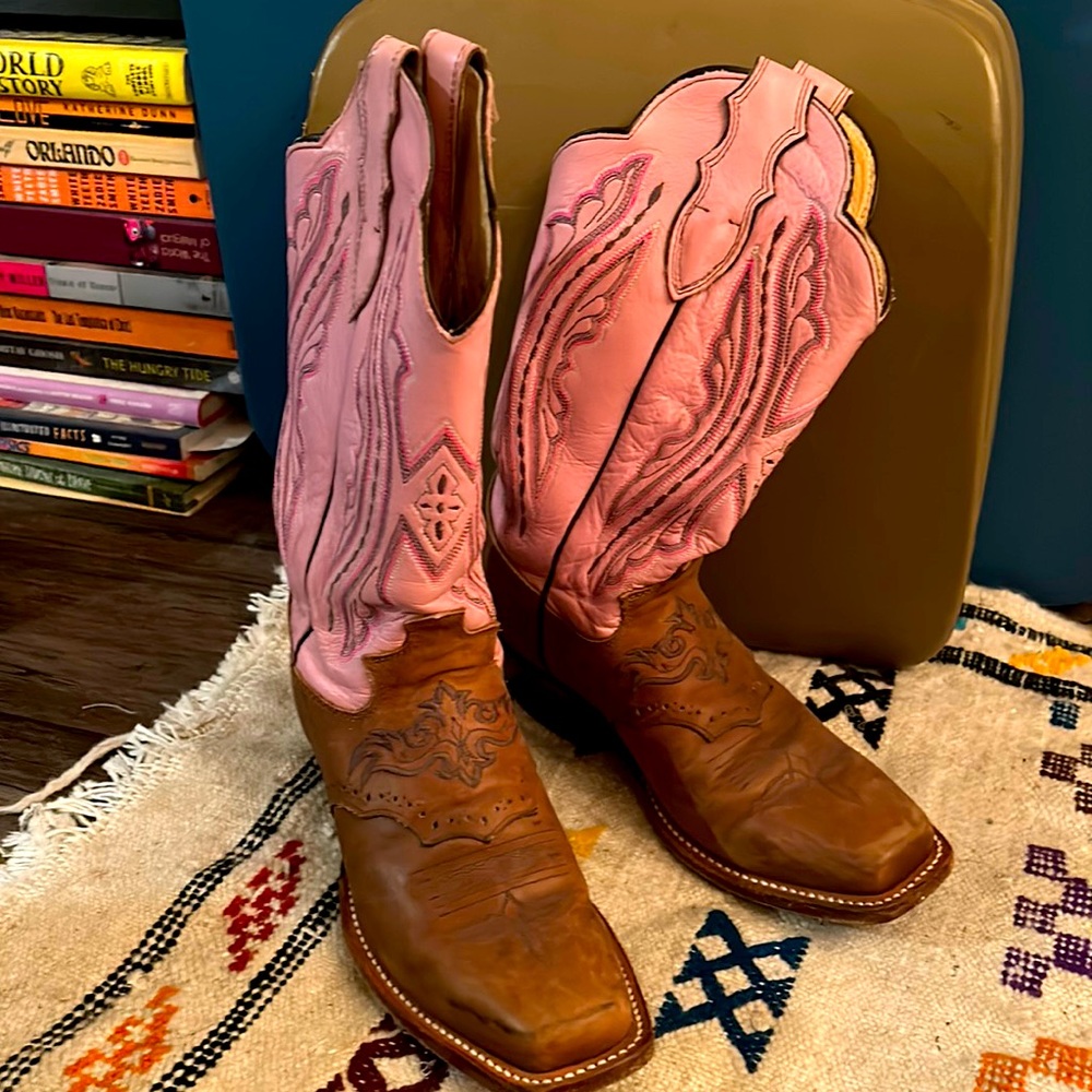 Pink and brown “Pretty in Pink” vintage cowboy boots!